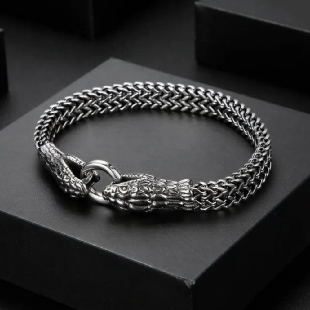 New Men's Viking Heritage Stainless Steel Snake Jörmungandr Bracelet